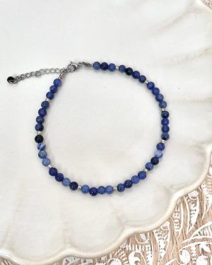 Cheville Pépite Oeil De Tigre Multi-rangs En Perles Argentées - Fait Main